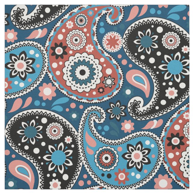 Rich Blue Persian Paisley Bohemian Elegance Fabric (Swatch)