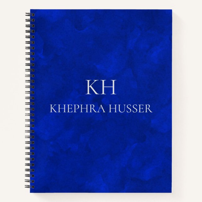 Rich Blue Watercolor Monogram  Notebook (Front)