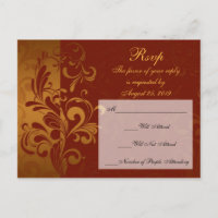 Rich Brick Red / Gold Reverse Swirl RSVP Reply