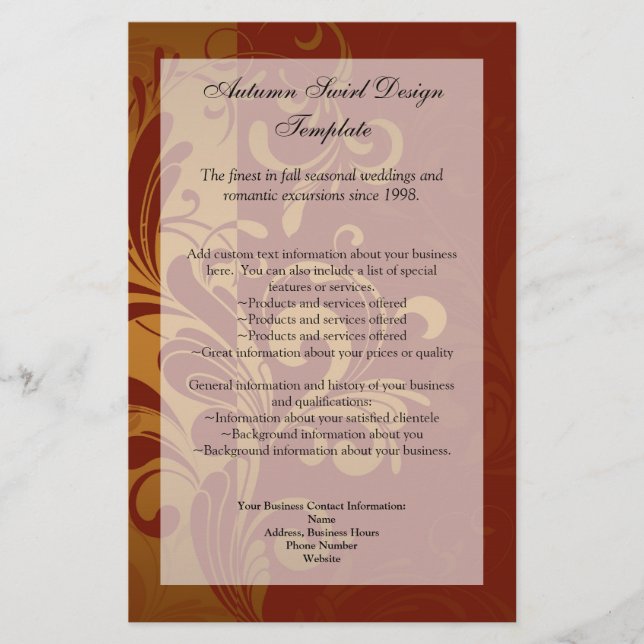 Rich Brick Red /Gold Swirl Program Menu or Flyer (Front)