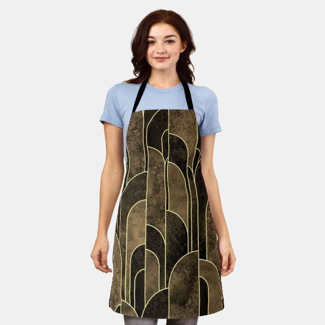 Rich Brown and Gold Art Deco Pattern Apron (Worn)
