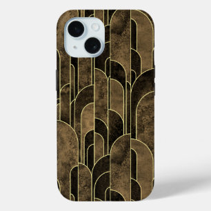 Rich Brown and Gold Art Deco Pattern iPhone 15 Case
