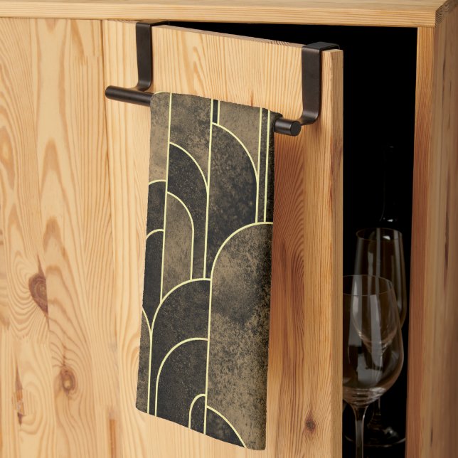 Rich Brown and Gold Art Deco Pattern Kitchen Towel (Thirds Fold)