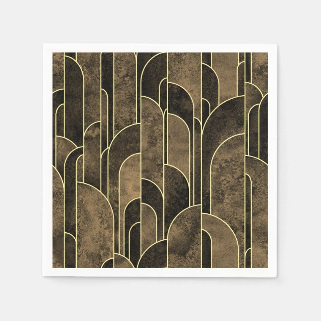 Rich Brown and Gold Art Deco Pattern Napkin (Front)