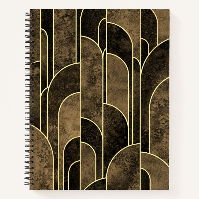 Rich Brown and Gold Art Deco Pattern Notebook (Front)