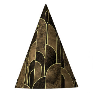 Rich Brown and Gold Art Deco Pattern Party Hat