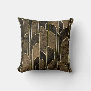 Rich Brown and Gold Art Deco Pattern Throw Pillow