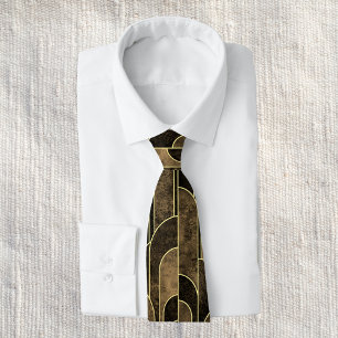 Rich Brown and Gold Art Deco Pattern Tie