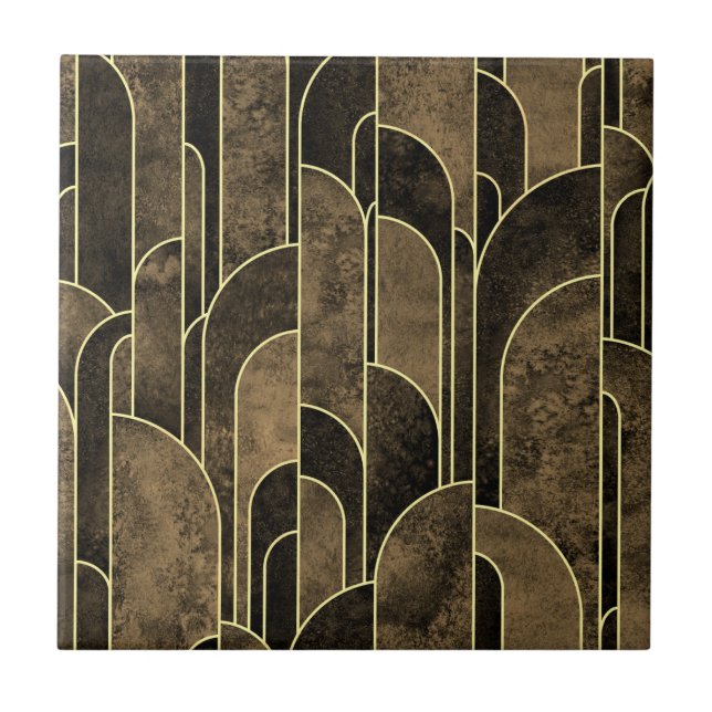 Rich Brown and Gold Art Deco Pattern Tile (Front)