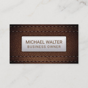 Rich Brown Leather Stitched Business Card