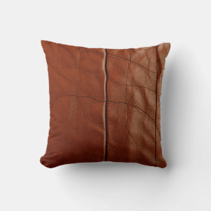 Rich Brown Leather Texture Pattern Throw Pillow