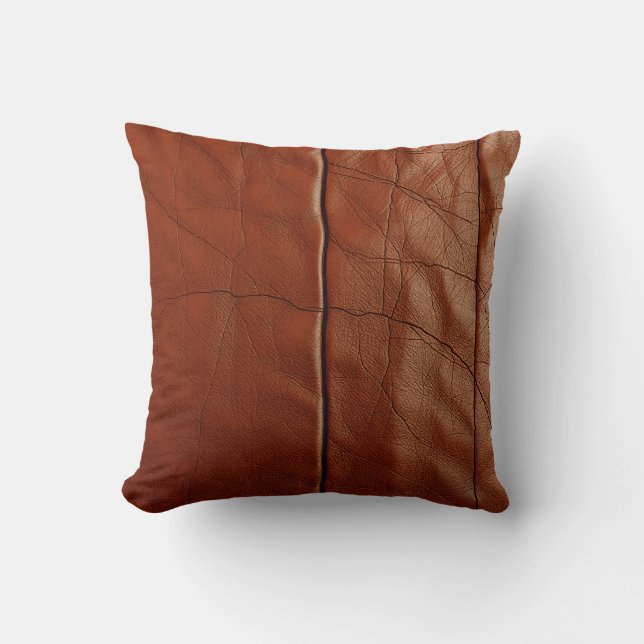 Rich Brown Leather Texture Pattern Throw Pillow (Front)