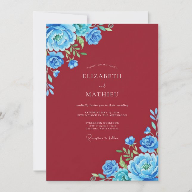 Rich Burgundy Azure Painted Wedding Invitation (Front)