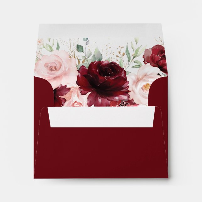 Rich Burgundy Blush Floral 4.25 x 5.6 Wedding A2  Envelope (Back (Bottom))
