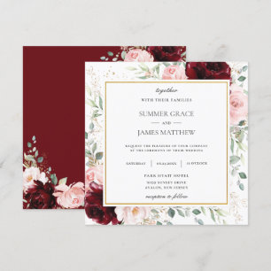 Rich Burgundy Blush Pink Floral Wedding Square  Invitation