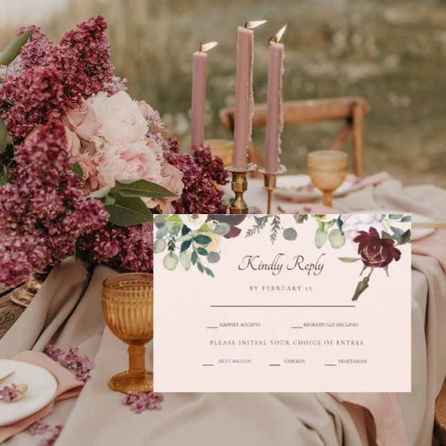 Rich Burgundy & Blush Wedding RSVP Card (Creator Uploaded)