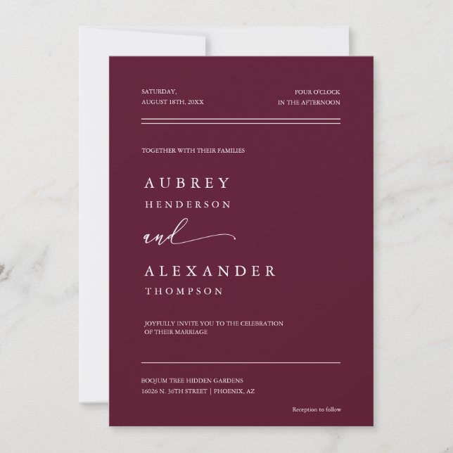 Rich Burgundy Boho QR Code Wedding Photo Invitation (Front)