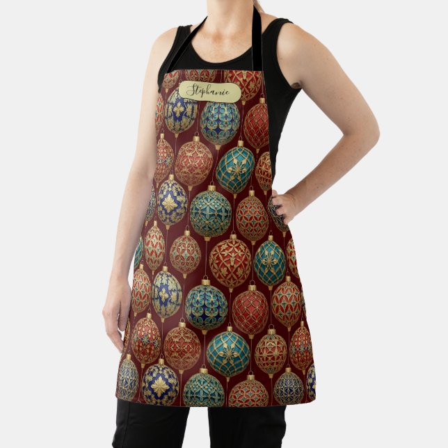 Rich Burgundy Classic Ornament Pattern Personalize Apron (Insitu)