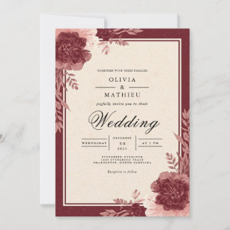 Rich Burgundy Floral Accent Wedding Invitation