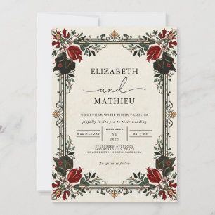 Rich Burgundy Floral Border Botanical Wedding Invitation