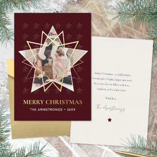 Rich Burgundy Geometric Star Gold Christmas Foil Holiday Card