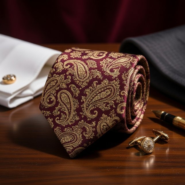 Rich Burgundy & Gold Paisley Tie (Creator Uploaded)