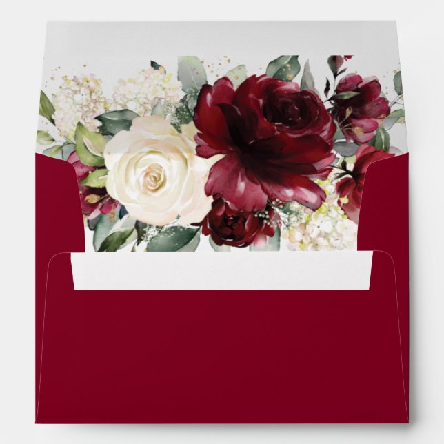 Rich Burgundy Ivory 5x7 Card Wedding A7 Envelope (Back (Bottom))