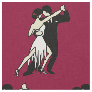 Rich Burgundy Retro Tango Dancers Fabric