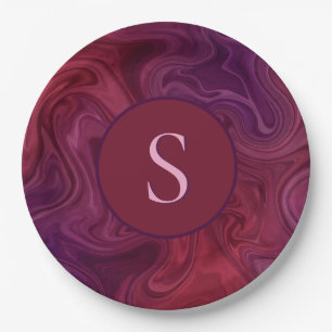 Rich Burgundy Wine Purple Organic Flow  Paper Plate