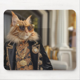 Rich cat standing in front of a mansion mouse pad