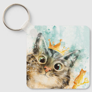 Rich cat with crown and skepter keychain