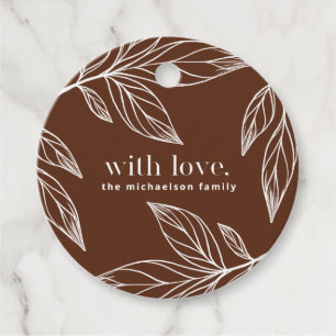 Rich Chocolate Brown Leaves Love with Name Favour Tags