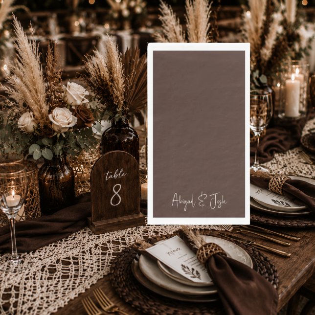 Rich Chocolate Brown  Personalized Wedding Napkin (Creator Uploaded)