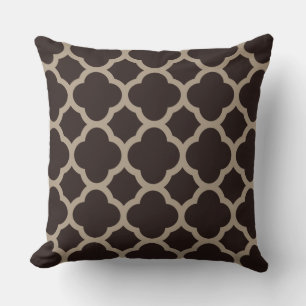 Rich Chocolate Mocha Quatrefoil Pattern Throw Pillow