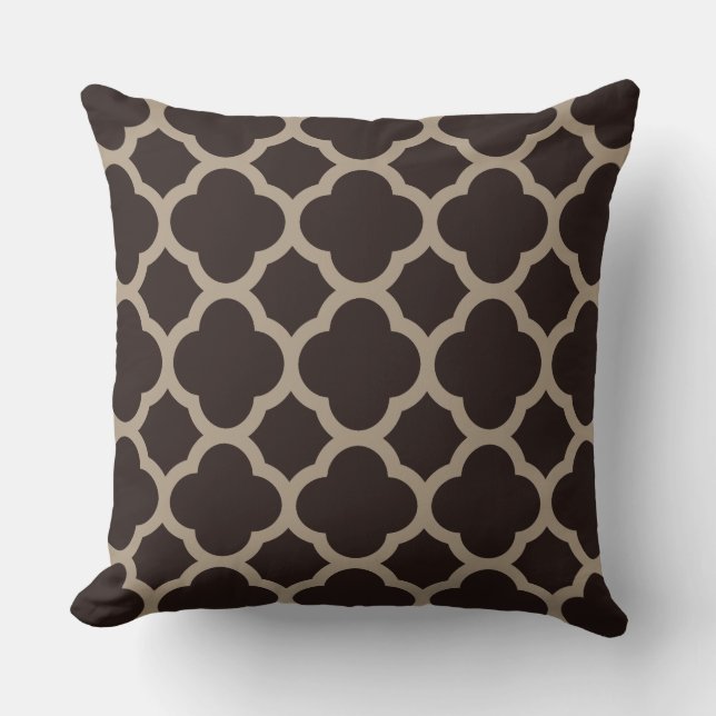 Rich Chocolate Mocha Quatrefoil Pattern Throw Pillow (Front)