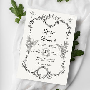 Rich Classic Vintage Floral QR Code Wedding Photo Invitation