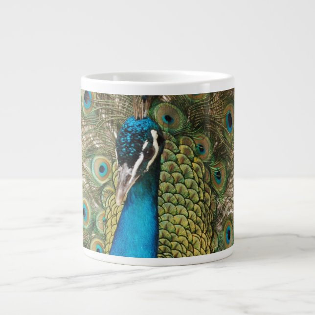 Rich Colour Photo of Peacock Bird Large Coffee Mug (Front)