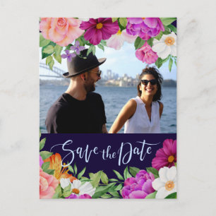 Rich Colourful Bouquets Photo Save The Date Invitation Postcard
