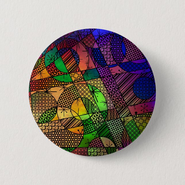 Rich Colourful, Textured Geometric Abstract 2 Inch Round Button (Front)