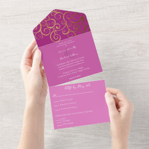 Rich Colours with Gold Wedding All In One Invitation