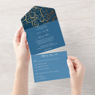 Rich Colours with Gold Wedding All In One Invitation