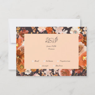 Rich Copper Floral Coral Watercolor Frame RSVP Card