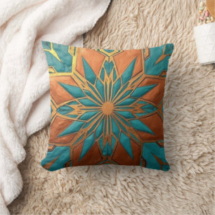 Rich Copper Metallic gold geometric starburst Throw Pillow