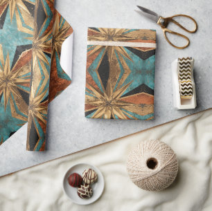 Rich Copper Metallic gold geometric starburst Wrapping Paper