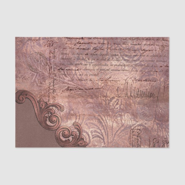 Rich Copper Ornate Vintage Decoupage  Tissue Paper (Front)