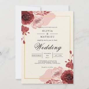 Rich Crimson Bloom Floral Wedding Invitation