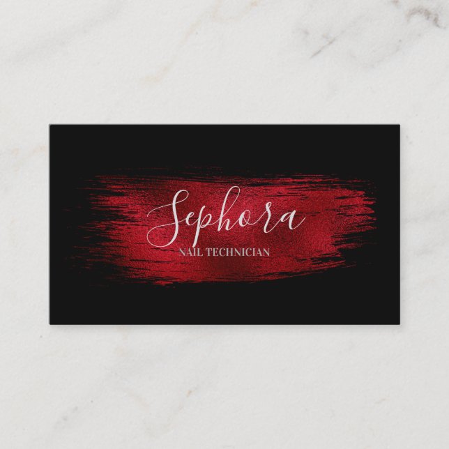 Rich Crimson Red  Metallic Foil Paint Stroke Business Card (Front)