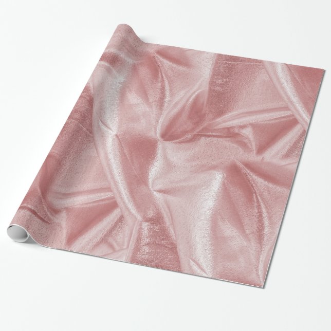 Rich Crumpled Pink Metallic Abstract Texture Wrapping Paper (Unrolled)