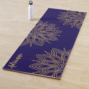 Rich Dark Blue and Faux Gold Mandala Yoga Mat