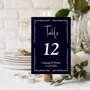 Rich Dark Blue Black Wedding Table Number Card